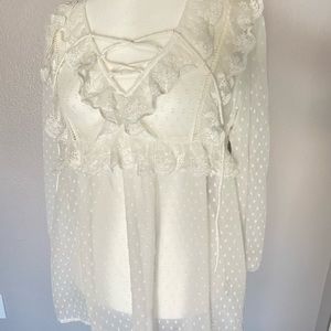 Ivory long sleeve mesh top